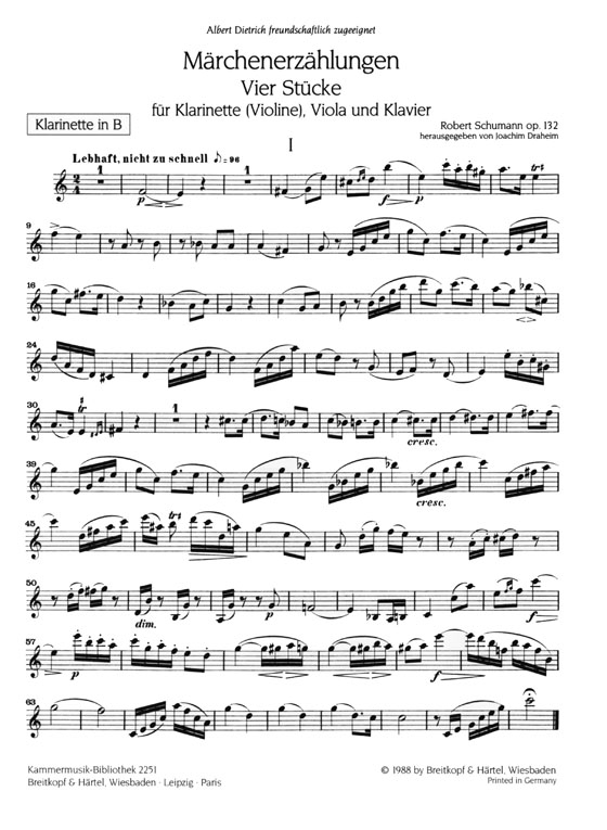 Schumann【Märchenerzählungen , Vier Stücke , Op. 132】für Klarinette (Violine), Viola und Klavier Schumann【Märchenerzählungen , Vier Stücke , Op. 132】für Klarinette (Violine), Viola und Klavier