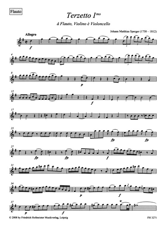 Johann Matthias Sperger【Terzetto Imo】a Flauto, Violino e Violoncello Johann Matthias Sperger【Terzetto Imo】a Flauto, Violino e Violoncello