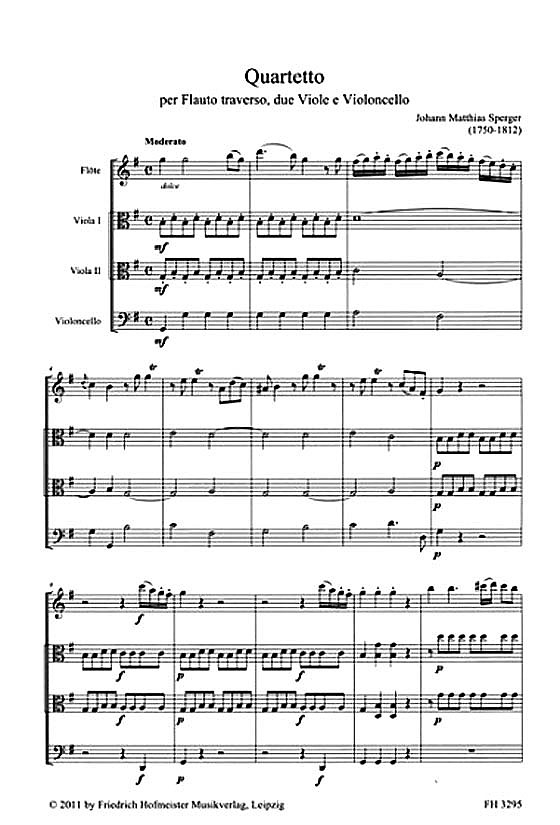 Johann Matthias Sperger【Quartetto】per Flauto traverso, due Viole e Violoncello Johann Matthias Sperger【Quartetto】per Flauto traverso, due Viole e Violoncello