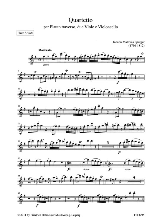 Johann Matthias Sperger【Quartetto】per Flauto traverso, due Viole e Violoncello Johann Matthias Sperger【Quartetto】per Flauto traverso, due Viole e Violoncello