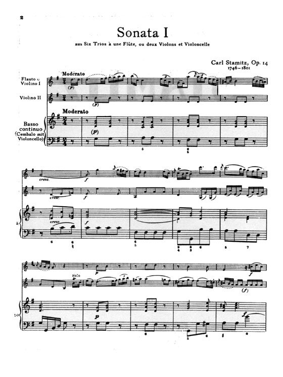 Carl Stamitz【Sonata No.1 In G Major , Opus 14】for Flute, Violin and Basso Continuo (Cello)