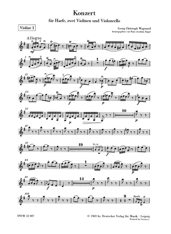 Wagenseil【Konzert】für Harfe, zwei Violinen und Violoncello