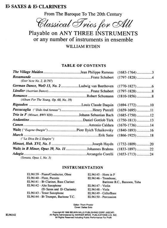 【Classical Trios for All】From The Baroque To The 20th Century  , E♭ Saxes & E♭ Clarinets