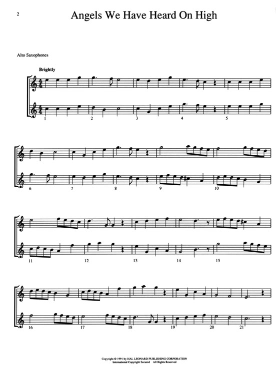 Christmas Carols for Two, Easy Duets【Alto Saxophones】