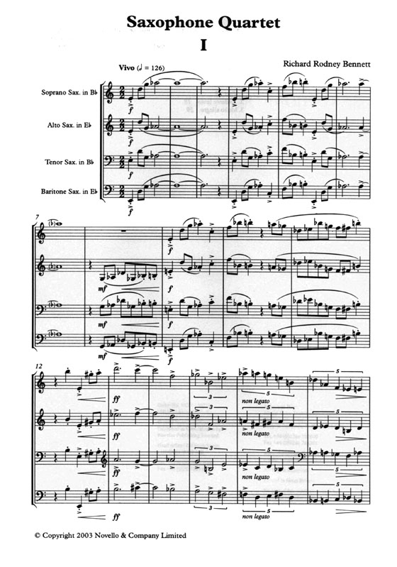 Richard Rodney Bennett【Saxophone Quartet】Study Score