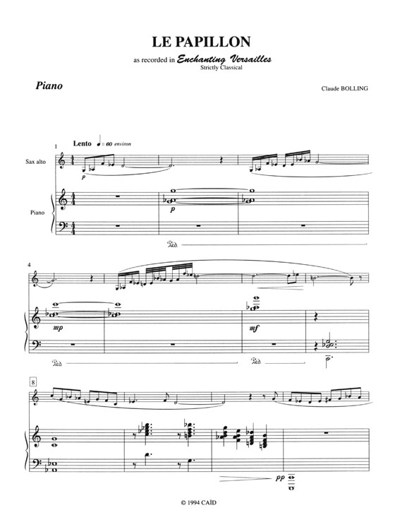 Claude Bolling【Le Papillon】for Alto Saxophone and Piano