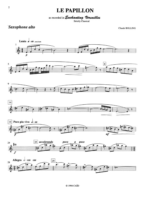 Claude Bolling【Le Papillon】for Alto Saxophone and Piano