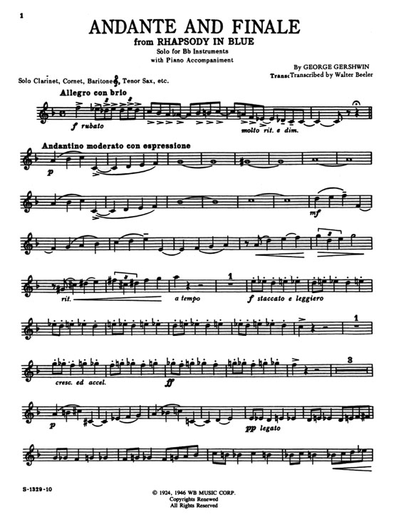 Andante and Finale from【George Gershwin' s】Rhapsody in Blue for instrumental Solo