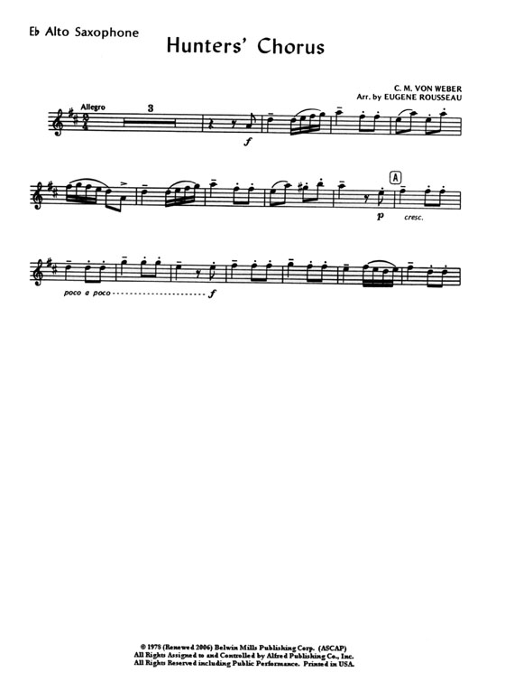Carl Maria von Weber【Hunters' Chorus】E♭ Alto Saxophone／Piano