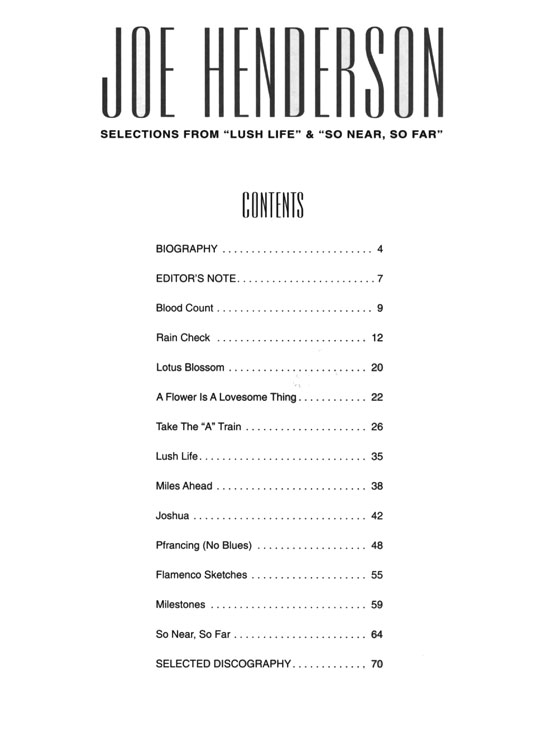 Joe Henderson【Selections from Lush Life & So Near, So Far】Artist Transcriptions－Saxophone