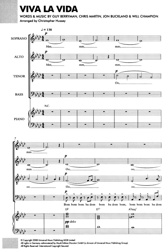 【Viva La Vida】SATB／Piano