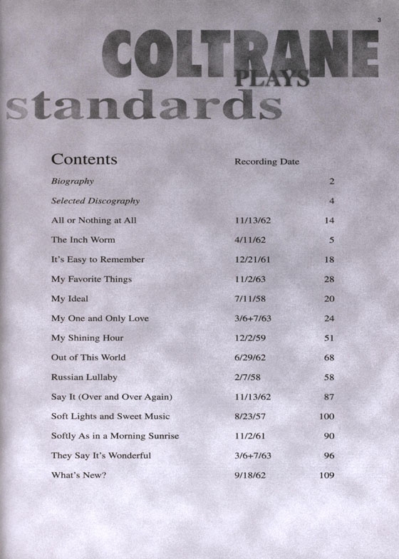 【Coltrane Plays Standards】Artist Transcriptions ‧ Tenor Saxophone