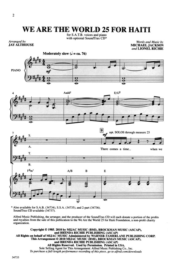 【We Are the World 25 for Haiti】SATB with Piano