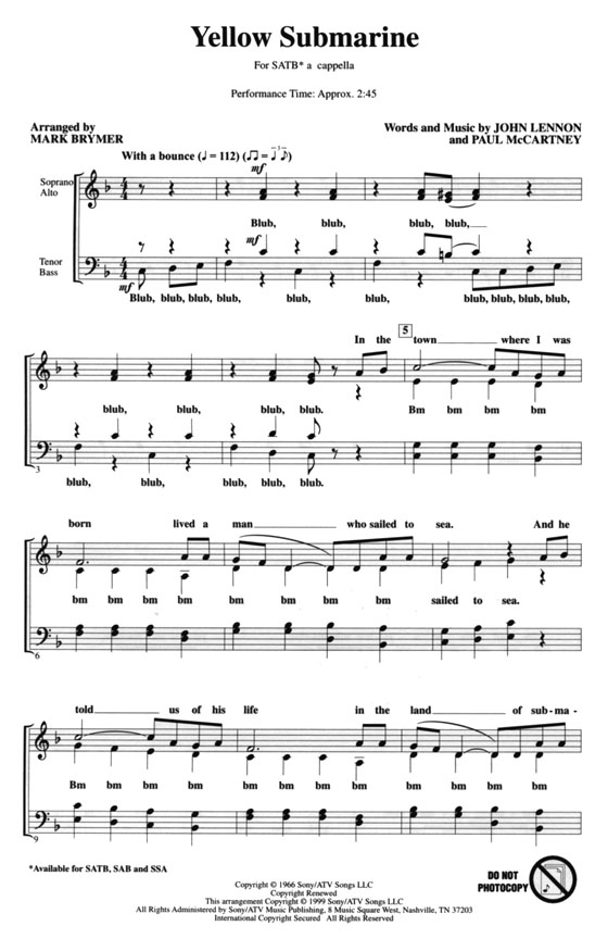 【Yellow Submarine】SATB A Cappella 【Yellow Submarine】SATB A Cappella