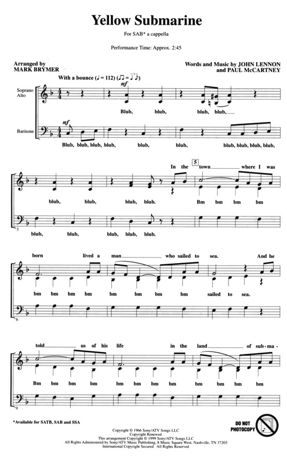 【Yellow Submarine】SAB A Cappella 【Yellow Submarine】SAB A Cappella