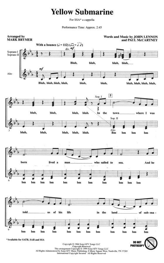 【Yellow Submarine】SSA A Cappella 【Yellow Submarine】SSA A Cappella