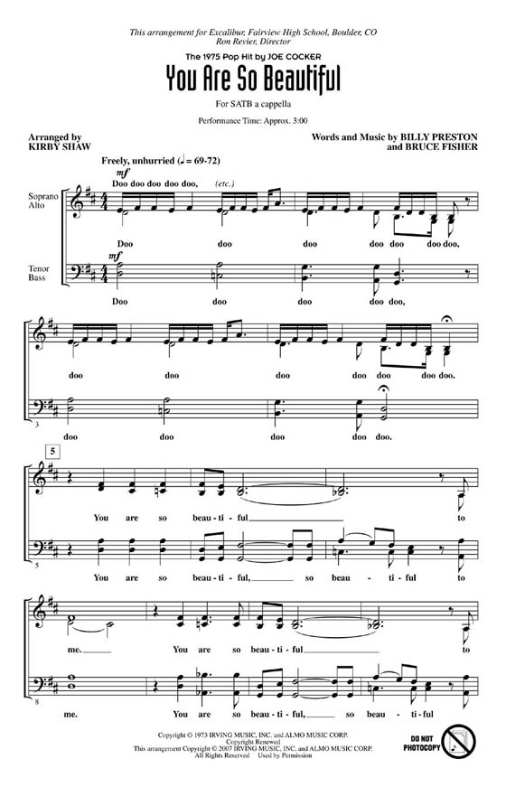 【You Are So Beautiful】SATB a cappella