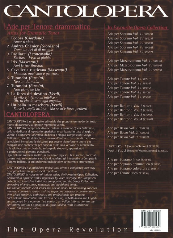 Cantolopera【CD+樂譜】Arie per Tenore drammatico