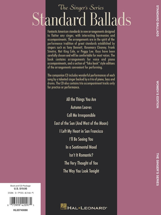 Standard Ballads – Women's Edition【CD+樂譜】The Singer's Series