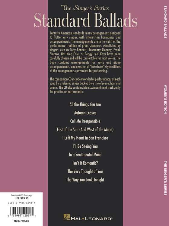 Standard Ballads – Women's Edition【CD+樂譜】The Singer's Series Standard Ballads – Women's Edition【CD+樂譜】The Singer's Series