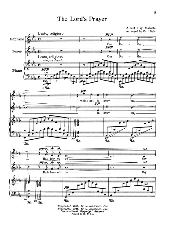 The Lord's Prayer by【Albert Hay Malotte】Vocal Duet , Soprano and Tenor The Lord's Prayer by【Albert Hay Malotte】Vocal Duet , Soprano and Tenor