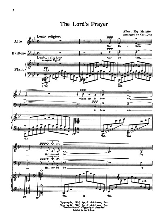 The Lord's Prayer by【Albert Hay Malotte】Vocal Duet , Alto and Baritone The Lord's Prayer by【Albert Hay Malotte】Vocal Duet , Alto and Baritone