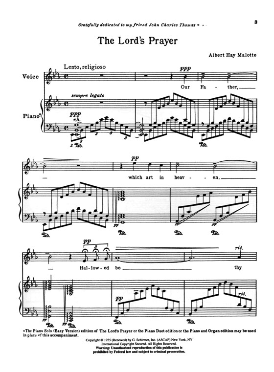The Lord's Prayer by【Albert Hay Malotte】Voice and Piano, High The Lord's Prayer by【Albert Hay Malotte】Voice and Piano, High