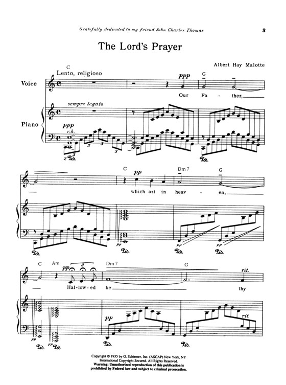 The Lord's Prayer by【Albert Hay Malotte】Voice and Piano, Medium The Lord's Prayer by【Albert Hay Malotte】Voice and Piano, Medium