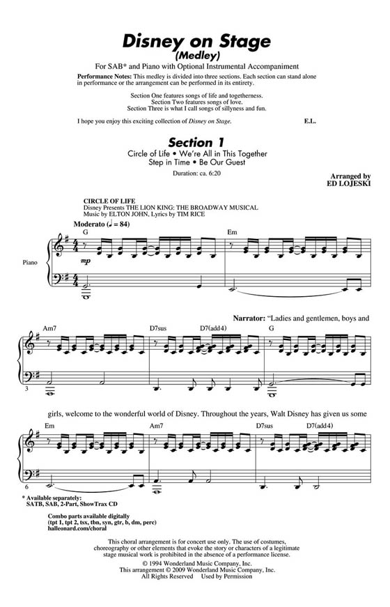 Disney on Stage (Medley) SAB Disney on Stage (Medley) SAB