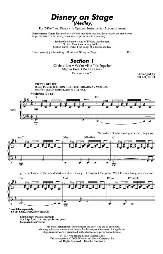 Disney on Stage (Medley) 2-Part Disney on Stage (Medley) 2-Part