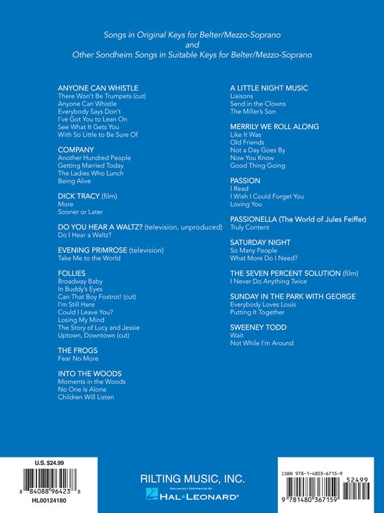 【Sondheim for Singers】Belter/Mezzo-Soprano 【Sondheim for Singers】Belter/Mezzo-Soprano