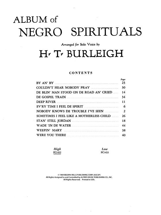 Album of Negro Spirituals , High Voice Album of Negro Spirituals , High Voice