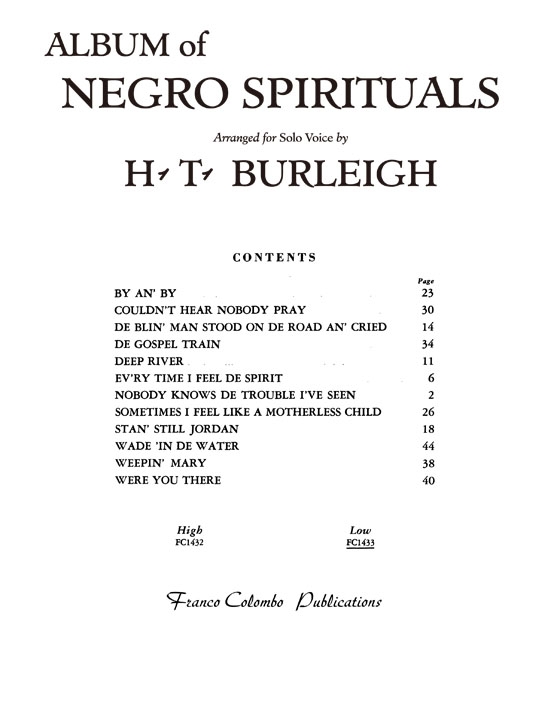 Album of Negro Spirituals , Low Voice