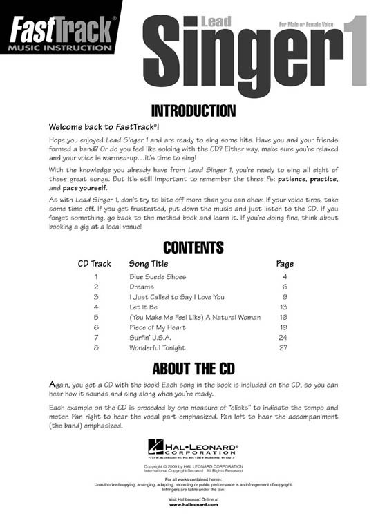Lead Singer 1 Songbook【CD+樂譜】Fast Track Lead Singer 1 Songbook【CD+樂譜】Fast Track