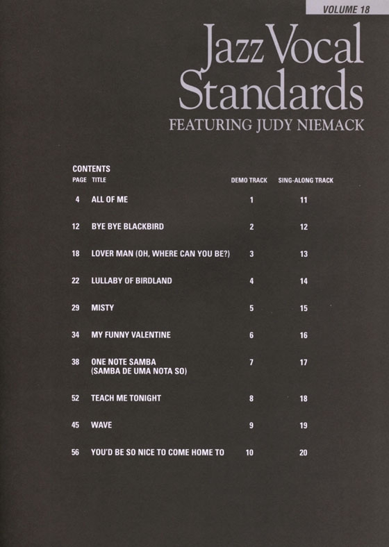 Jazz Vocal Standards‧Featuring Judy Niemack【CD+樂譜】Hal Leonard Pro Vocal‧Songbook & CD , Volume 18