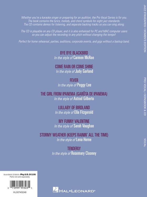 Jazz Standards‧Women's Edition【樂譜+CD】Hal Leonard Pro Vocal‧Songbook & CD Jazz Standards‧Women's Edition【樂譜+CD】Hal Leonard Pro Vocal‧Songbook & CD