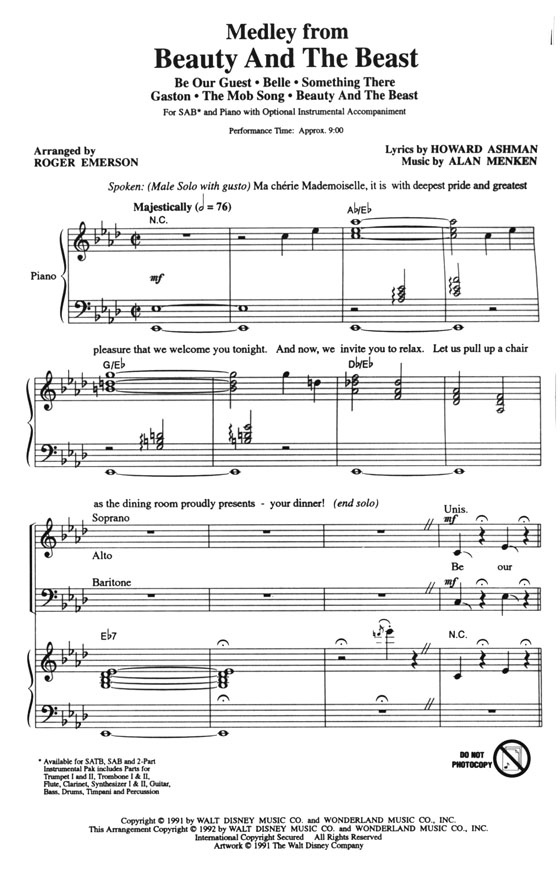 Beauty and the Beast(Medley from Walt Disney's) SAB Beauty and the Beast(Medley from Walt Disney's) SAB