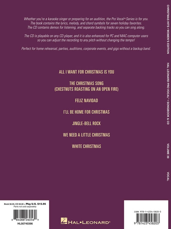 Christmas Hits‧Women's Edition【CD+樂譜】Hal Leonard Pro Vocal‧Songbook & CD , Volume 39