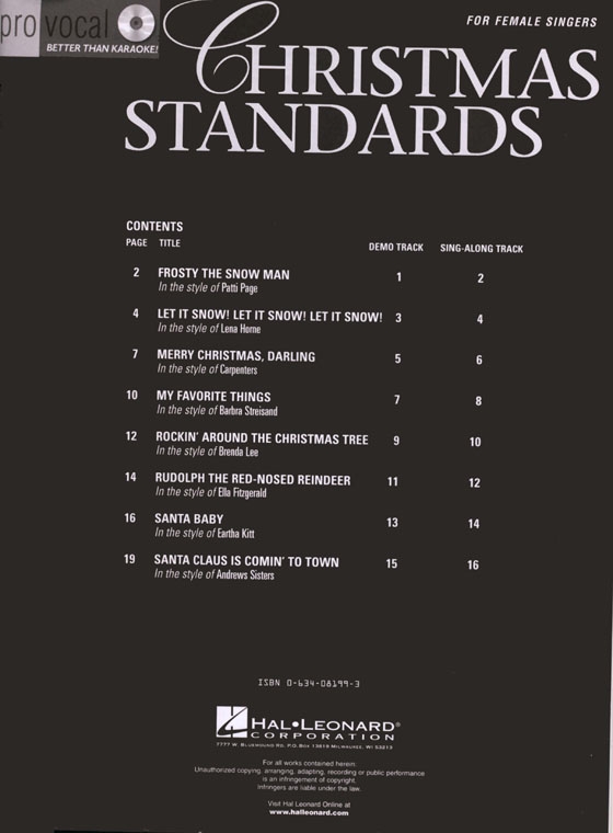 Christmas Standards‧Women's Edition【樂譜+CD】Pro Vocal‧Songbook & CD Christmas Standards‧Women's Edition【樂譜+CD】Pro Vocal‧Songbook & CD