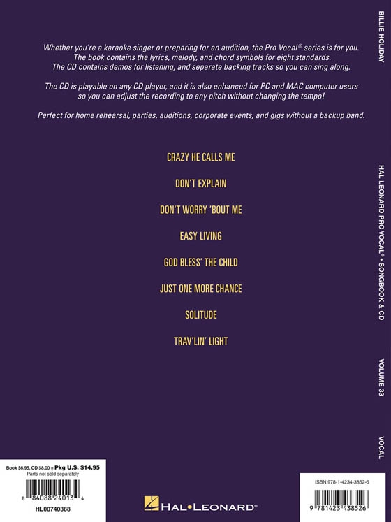 Billie Holiday【CD+樂譜】Hal Leonard Pro Vocal‧Songbook & CD , Volume 33 Billie Holiday【CD+樂譜】Hal Leonard Pro Vocal‧Songbook & CD , Volume 33