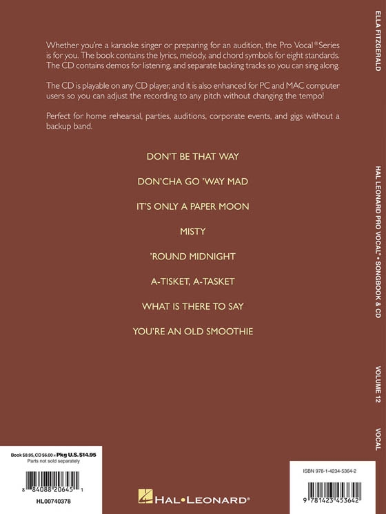 Ella Fitzgerald【CD+樂譜】Hal Leonard Pro Vocal‧Songbook & CD , Volume 12 Ella Fitzgerald【CD+樂譜】Hal Leonard Pro Vocal‧Songbook & CD , Volume 12
