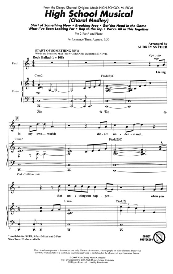 High School Musical (Choral Medley) 2-Part High School Musical (Choral Medley) 2-Part