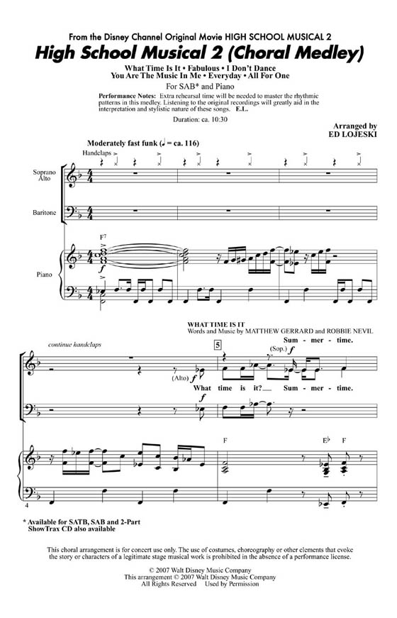High School Musical 2 (Choral Medley) SAB High School Musical 2 (Choral Medley) SAB