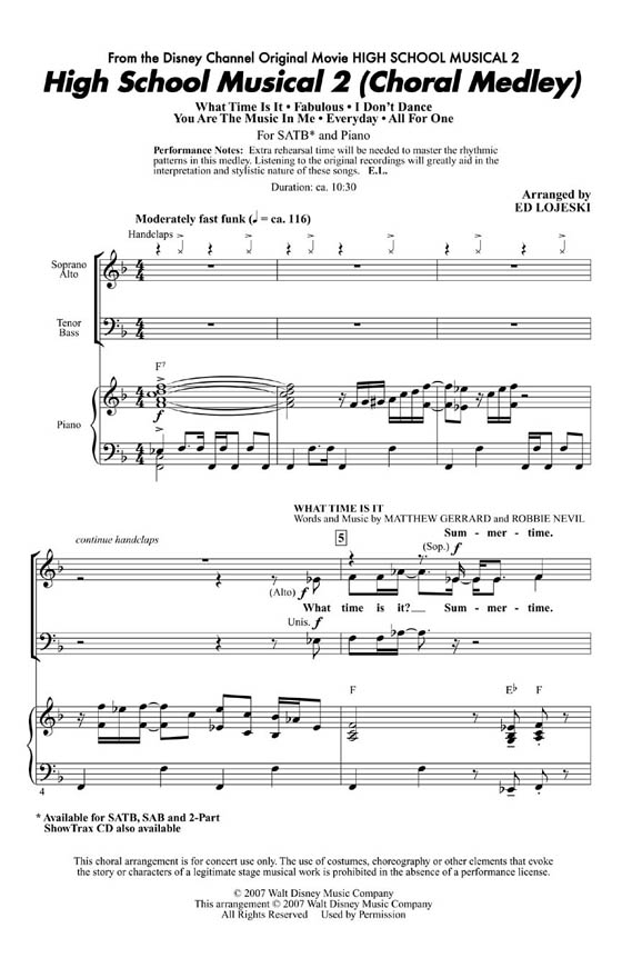 High School Musical 2 (Choral Medley) SATB