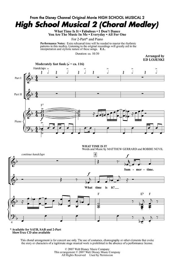 High School Musical 2 (Choral Medley) 2-Part High School Musical 2 (Choral Medley) 2-Part