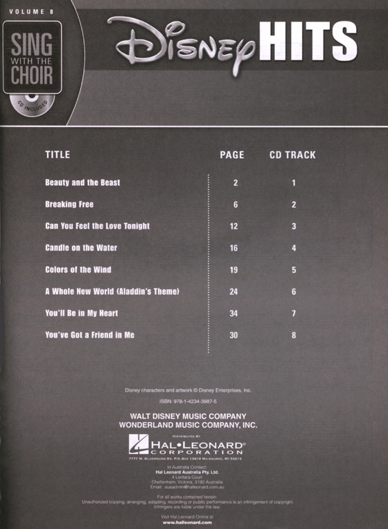 Disney Hits【CD+樂譜】Sing With The Choir Vol. 8