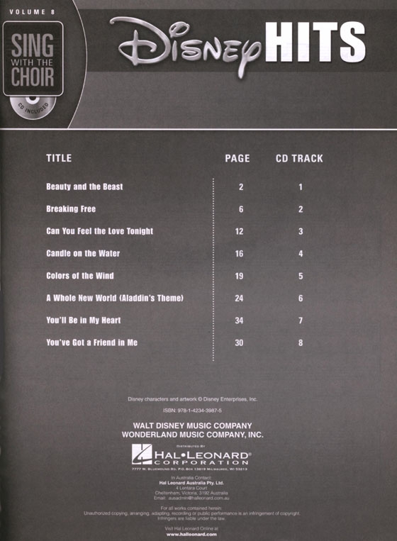 Disney Hits【CD+樂譜】Sing With The Choir Vol. 8 Disney Hits【CD+樂譜】Sing With The Choir Vol. 8
