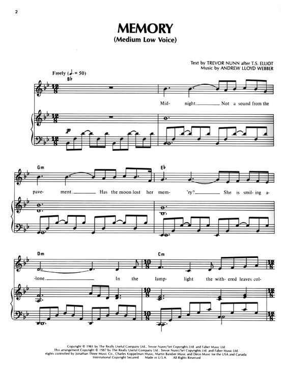 Memory (from CATS) Vocal Solo with Piano Accompaniment , Medium Low Voice Memory (from CATS) Vocal Solo with Piano Accompaniment , Medium Low Voice
