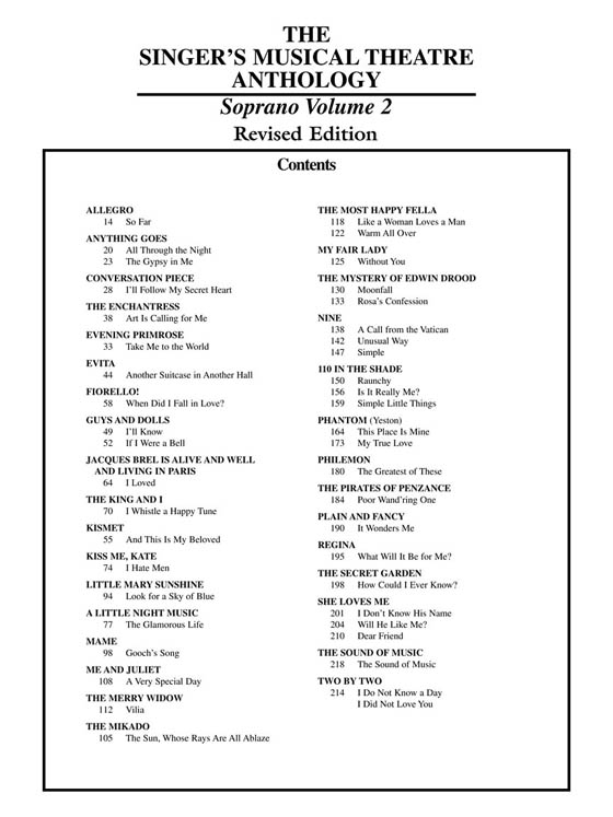 The Singer's Musical Theatre Anthology , Volume 2 , Soprano The Singer's Musical Theatre Anthology , Volume 2 , Soprano