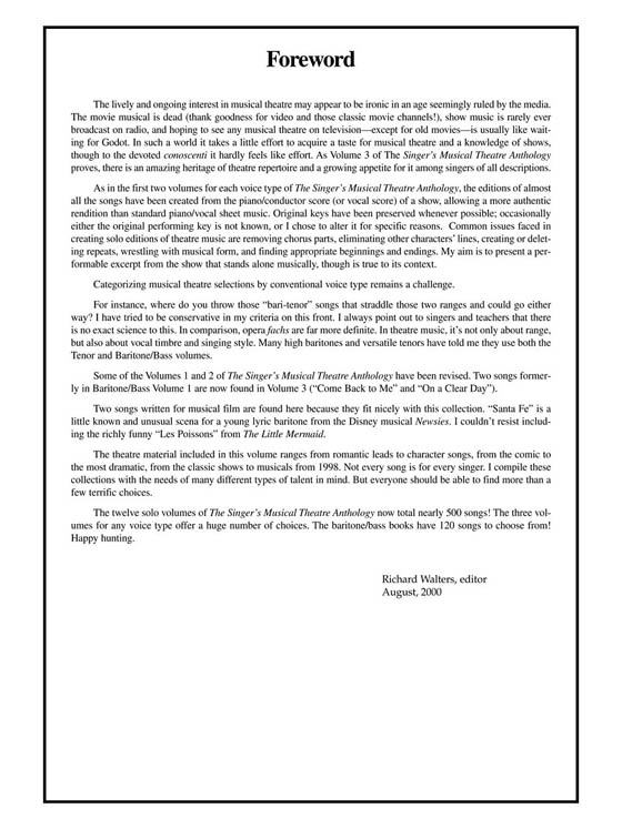 The Singer's Musical Theatre Anthology , Volume 3 , Baritone/Bass The Singer's Musical Theatre Anthology , Volume 3 , Baritone/Bass